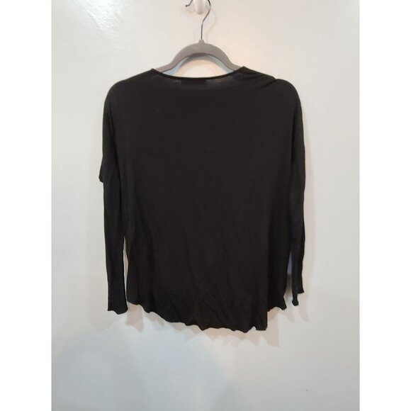 Lqbz Blouse Women's S Black Plunge Neck Long Sleeve Old Money Classic Staple - Picture 3 of 9